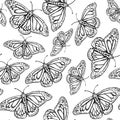 Sketch butterfly, vector vintage seamless pattern