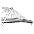 Sketch of a cable-stayed bridge with a triangular support structure. Thick lines depict Royalty Free Stock Photo