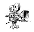 Sketch of a camcorder isolated on a white background drawn by hand in a retro style. Vector , sketch