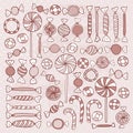 Sketch Candies Sweets Hand Drawn Objects Set