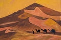 Sketch of the caravan with camels in scorching desert.