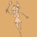 Sketch cartoon ancient woman running with a baton in hand Royalty Free Stock Photo