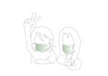 Sketch Cartoon children wearing mask self prevention ill made of fabric on white background for dust and germs pm 2.5, virus covid