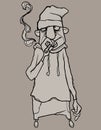 Sketch of cartoon man smoking a cigarette Royalty Free Stock Photo