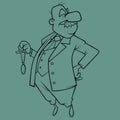 Sketch of a cartoon respectable man in a suit holding a medal in his hand