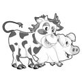 sketch cartoon scene with funny looking cow calf and pig playing together illustration for kids Royalty Free Stock Photo