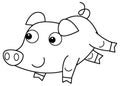 sketch cartoon scene with happy farm ranch pig animal domestic smiling illustration for children