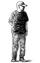Sketch of casual elderly townsman standing and looking Royalty Free Stock Photo