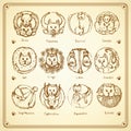 Sketch cats zodiac signs in vintage style Royalty Free Stock Photo