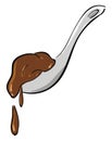 Sketch of a ceramic soup spoon containing the dripping chocolate, vector or color illustration