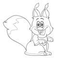 Sketch, character of a crazy squirrel with big eyes, coloring book, isolated object on white background, cartoon illustration,