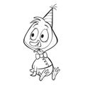 Sketch of the character of a duckling in a party hat, coloring, isolated object on a white background, vector