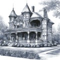 Sketch of a charming Victorian mansion