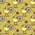 Sketch chiken and dandelion pattern