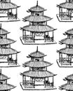 Sketch Chinese temple, seamless pattern Royalty Free Stock Photo