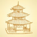 Sketch Chinese temple, vector background eps 10 Royalty Free Stock Photo