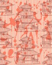 Sketch Chinese temple, vector seamless pattern Royalty Free Stock Photo