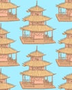 Sketch Chinese temple, vector seamless pattern Royalty Free Stock Photo