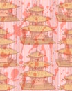 Sketch Chinese temple, vector seamless pattern Royalty Free Stock Photo