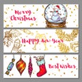 Sketch Christmas Banner Set Royalty Free Stock Photo