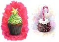 Christmas cupcakes with a green Christmas tree and candy cane