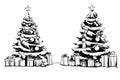 Sketch Christmas tree and gifts. Christmas card, drawing for your design. Royalty Free Stock Photo