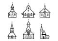 Sketch Church doodle buildings set . Hand drawn illustration, christian sign, catholic religion object