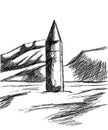 Sketch of Church tower of Graun in the Reschensee Royalty Free Stock Photo