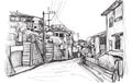 Sketch city scape of local village in Yokohama Japan, free hand