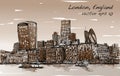 Sketch city scape in London England show skyline and building