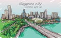 Sketch city scape of Singapore skyline, free hand draw