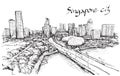 Sketch city scape of Singapore skyline, free hand draw