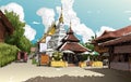 Sketch cityscape of Chiangmai, Thailand, show local temple Wat D