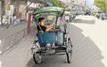 Sketch cityscape of Chiangmai, Thailand, show local tricycle and