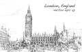 Sketch Cityscape of London The Big Ben and houses of parliament