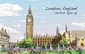 Sketch Cityscape of London The Big Ben and houses of parliament Royalty Free Stock Photo