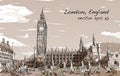 Sketch Cityscape of London The Big Ben and houses of parliament