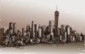 Sketch of cityscape in New York show Manhattan midtown with skyscrapers, illustration vector Royalty Free Stock Photo