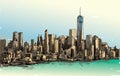 Sketch of cityscape in New York show Manhattan midtown with skyscrapers, illustration vector