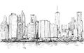 Sketch of cityscape in New York show Manhattan midtown with skyscrapers, illustration vector Royalty Free Stock Photo