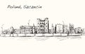 Sketch Cityscape of Poland, Szczecin city ,free hand draw illustration vector