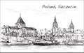 Sketch Cityscape of Poland, Szczecin city ,free hand draw illustration vector