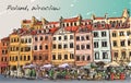 Sketch Cityscape of Poland, Wroclaw city ,free hand draw illustration vector