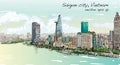 Sketch cityscape of Saigon city Ho Chi Mihn Vietnam show sky Royalty Free Stock Photo