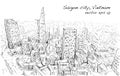 Sketch cityscape of Saigon city Ho Chi Mihn Vietnam show sky