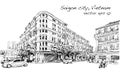 Sketch cityscape of Saigon city Ho Chi Minh show Union Square