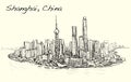 Sketch cityscape of Shanghai skyline free hand draw illustration Royalty Free Stock Photo