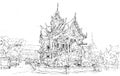 Sketch of cityscape show asia style temple space in Thailand, il