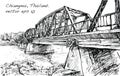 Sketch of cityscape show iron bridge in Chiangmai Thailand, illustration vector