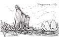 Sketch cityscape of Singapore skyline, free hand draw